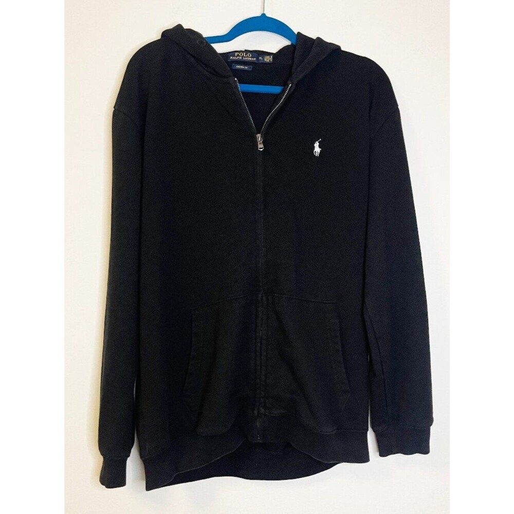 Polo Ralph Lauren Men's XL Custom Fit Black Full Zip Hoodie Pony Logo Sweatshirt